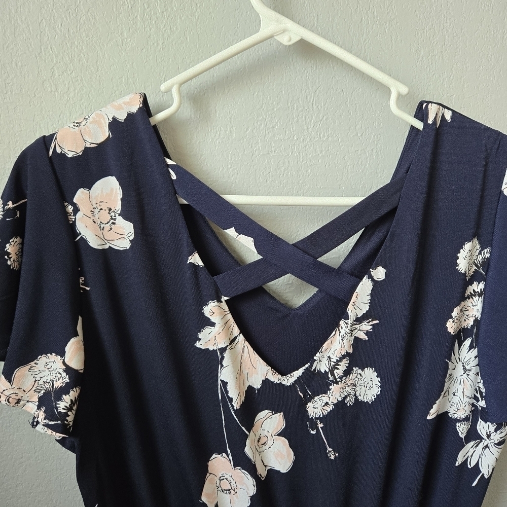 Maurices Medium Blue Floral Stretchy Summer Dress - Picture 5 of 6